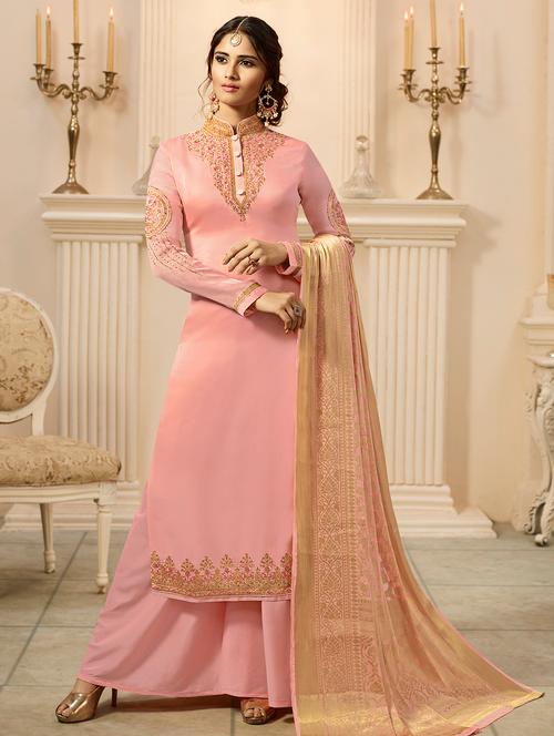embroidered palazzo suits semi-stitched suit - 15989003 - Very Small Image - 1