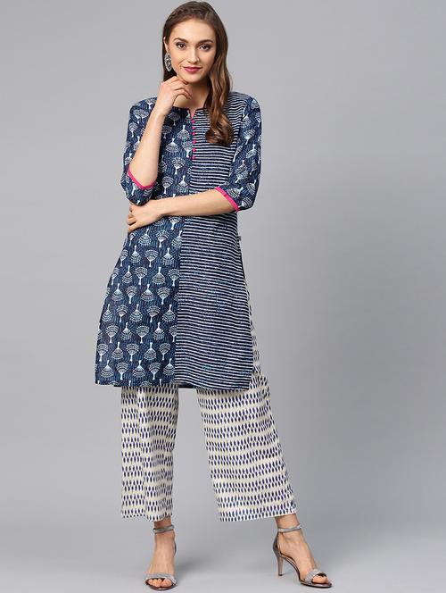 indigo printed straight kurta - 15989406 - Very Small Image - 1