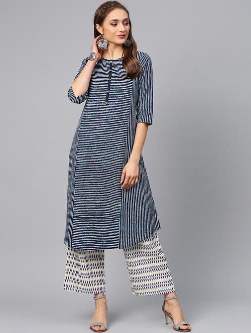 indigo printed a-line kurta - 15989414 - Very Small Image - 1