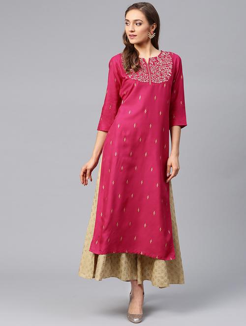 fuchsia embroidered straight kurta - 15989417 - Very Small Image - 1