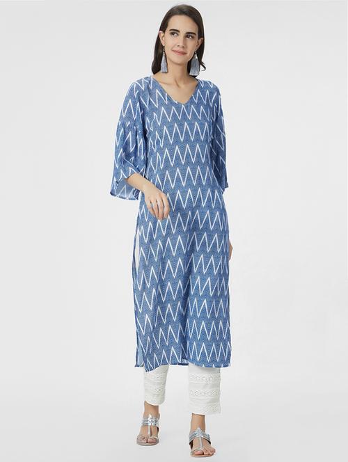 chevron straight kurta - 15990236 - Very Small Image - 1