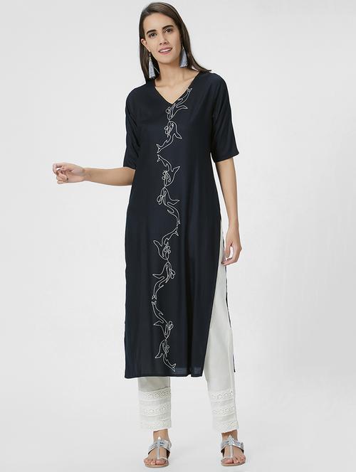embroidered straight kurta - 15990260 - Very Small Image - 1
