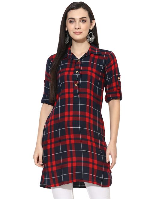 roll up sleeved checkered tunic - 15996498 - Very Small Image - 1