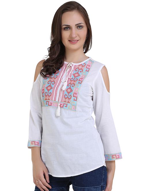 criss cross embroidered cold shoulder top - 15996511 - Very Small Image - 1