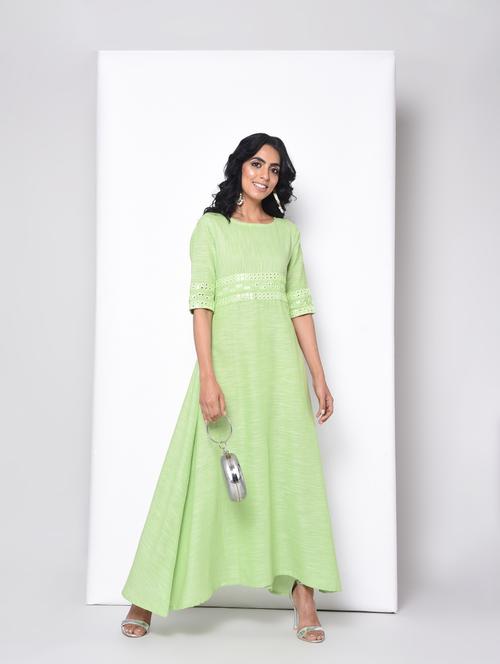 mirror work a-line ethnic dress - 15996647 - Very Small Image - 1