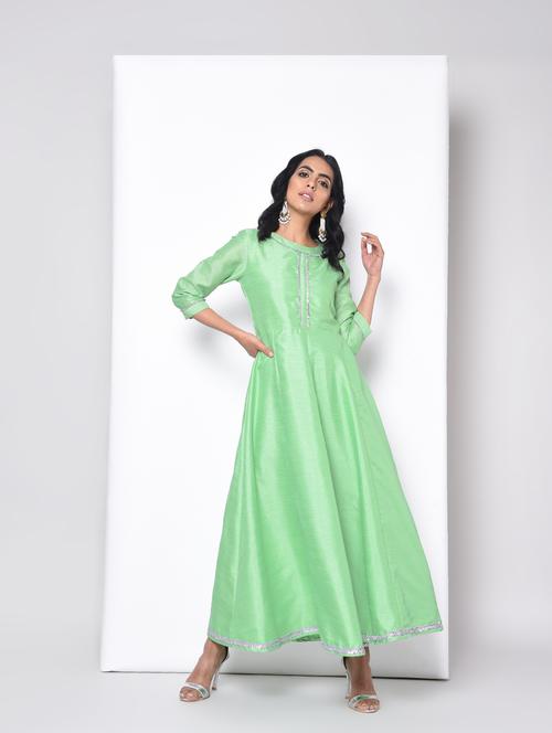 a-line solid gota detail dress - 15996649 - Very Small Image - 1