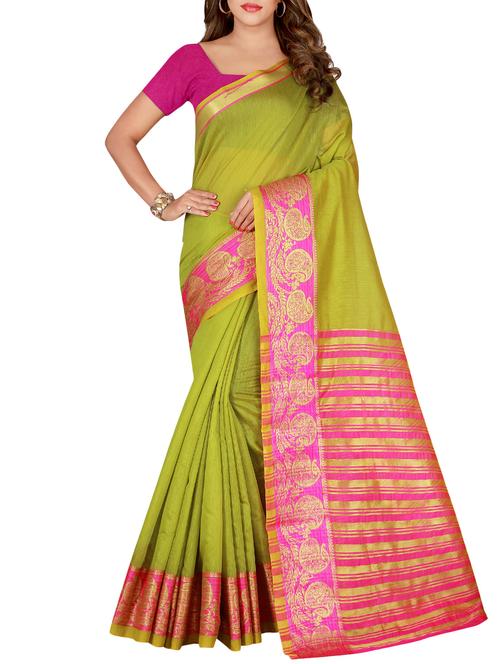 paisley zari border green woven saree with blouse - 15997160 - Very Small Image - 1