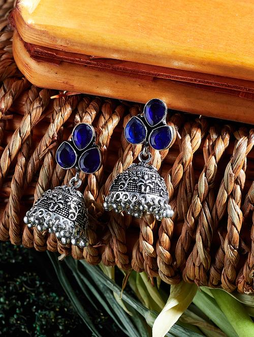 blue oxidized  jhumkis earring - 15997284 - Very Small Image - 1