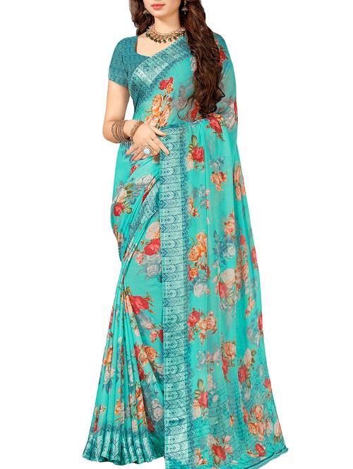 floral printed saree with blouse - 15997828 - Very Small Image - 1