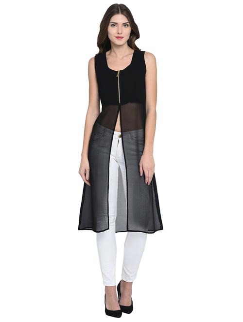 zipper detail front slit tunic - 15997956 - Very Small Image - 1