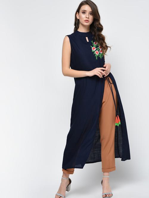 high slit key hole kurta - 15998123 - Very Small Image - 1