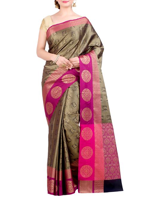 contrast zari border black banarasi saree - 15998685 - Very Small Image - 1