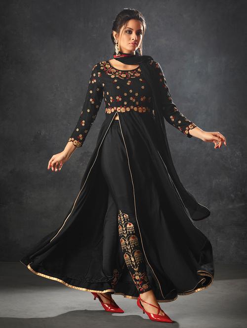 high slit embroidered semi-stitched suit - 15998838 - Very Small Image - 1