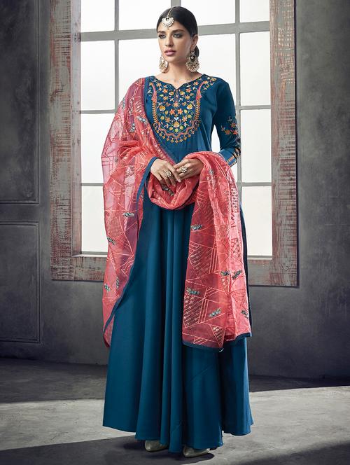 flared embroidered semi-stitched suit - 15998884 - Very Small Image - 1