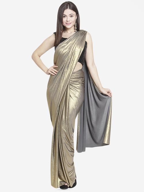 gold solid saree with blouse - 15999028 - Very Small Image - 1