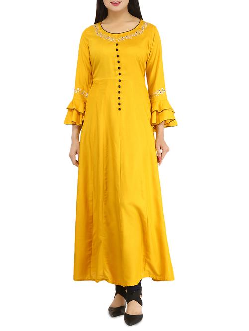 a-line solid bell sleeves kurta - 15999145 - Very Small Image - 1