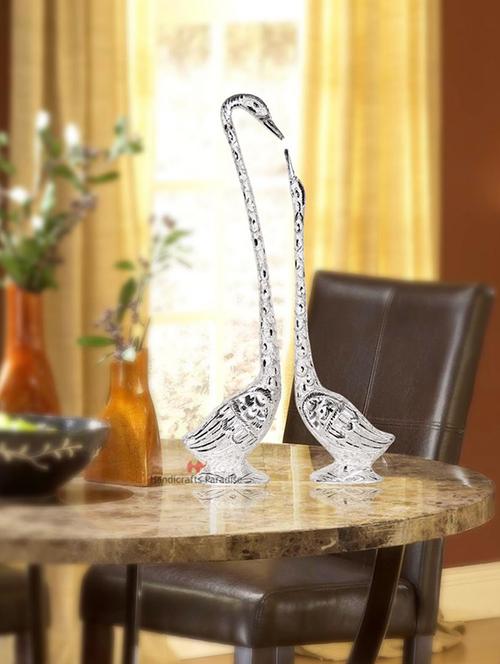 handicrafts paradise pair of kissing swan / duck home decor showpiece in white metal - 19 inch ( silver ) - 15999226 - Very Small Image - 1
