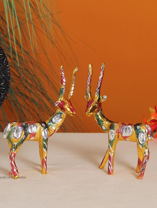 handicrafts paradise pair of metal deer home decor showpiece 7.5 inch ( multi color ) - 15999256 - Very Small Image - 1