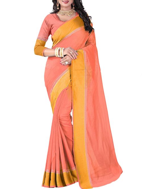 zari border orange saree with blouse - 16000359 - Very Small Image - 1