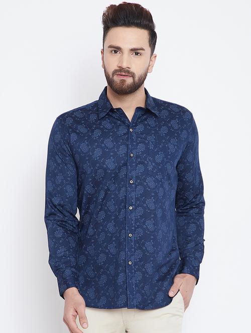 navy blue floral printed casual shirt - 16001913 - Very Small Image - 1