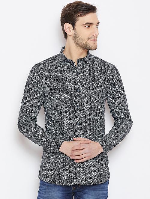 navy blue printed casual shirt - 16001928 - Very Small Image - 1