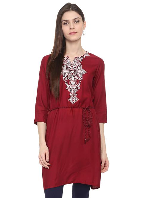 tie front embroidered tunic - 16002345 - Very Small Image - 1