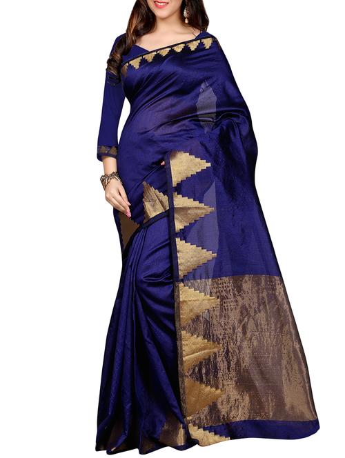 women's self design navy blue colored saree with blouse - 16002540 - Very Small Image - 1