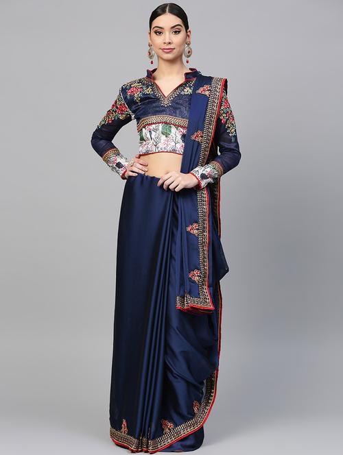 floral embroidered saree with blouse - 16002608 - Very Small Image - 1