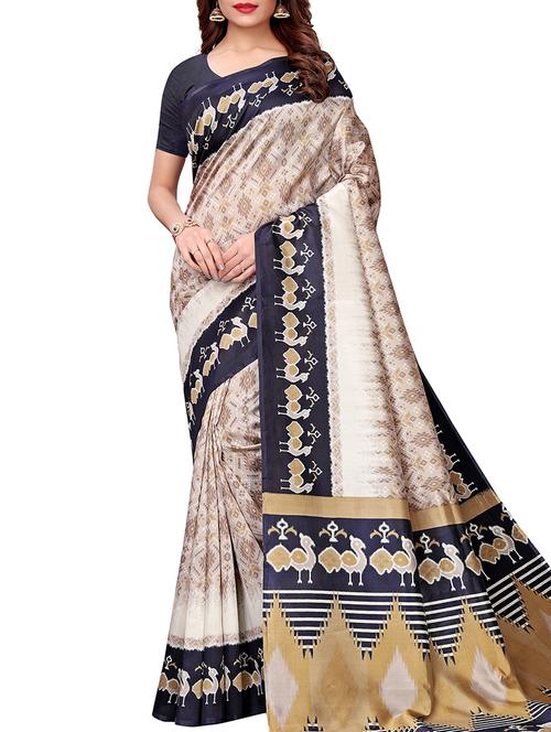 ikat grey printed saree with blouse - 16002623 - Very Small Image - 1