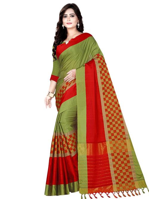 checkered zari motif mysore silk saree with blouse - 16003271 - Very Small Image - 1