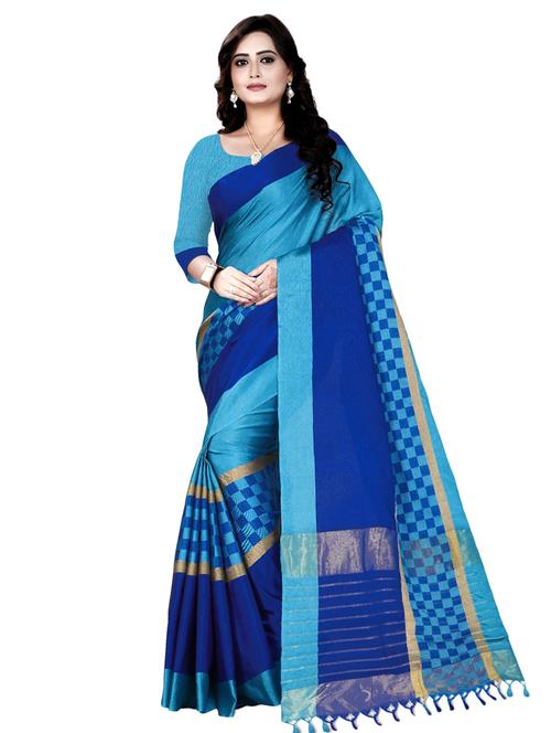checkered zari motif mysore silk saree with blouse - 16003273 - Very Small Image - 1