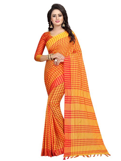 contrast checkered motif woven saree with blouse - 16003281 - Very Small Image - 1