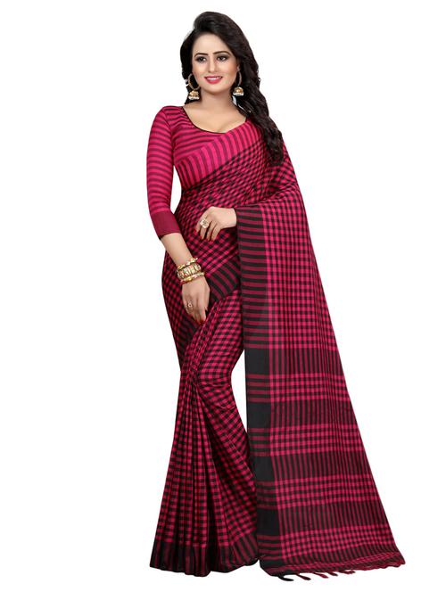contrast checkered motif woven saree with blouse - 16003285 - Very Small Image - 1