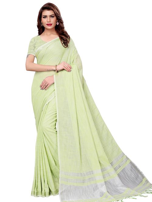 parrot green solid handloom saree with blouse - 16005102 - Very Small Image - 1