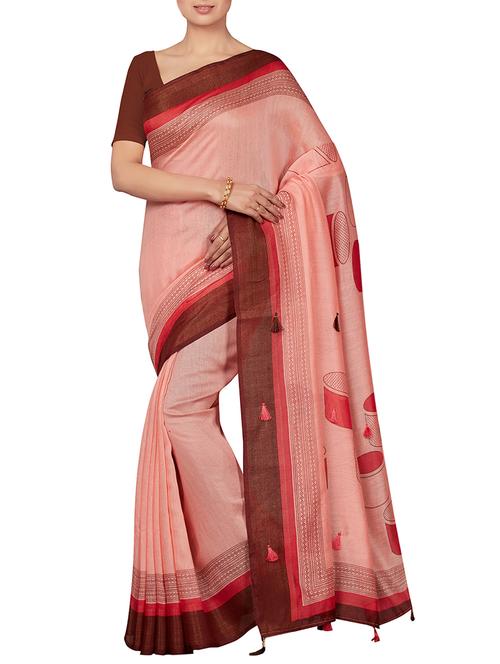 conversational printed pink saree with blouse - 16005280 - Very Small Image - 1