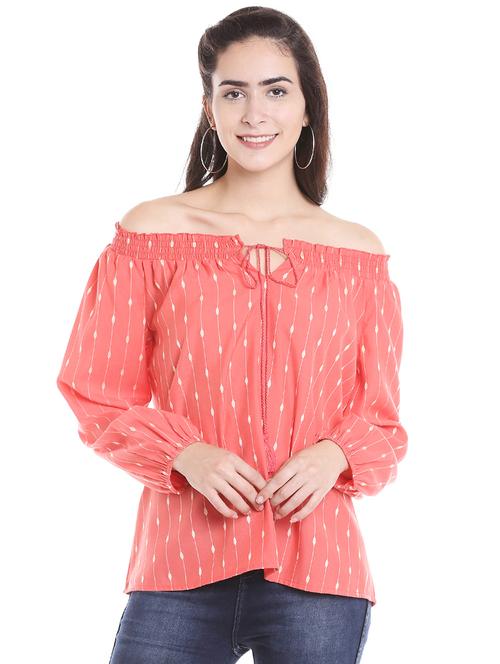 tie up smocked off shoulder top - 16005832 - Very Small Image - 1