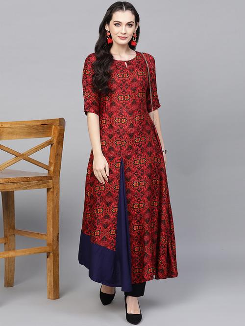 a-line printed kurta - 16006064 - Very Small Image - 1