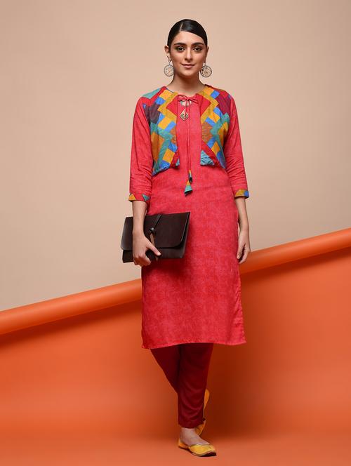 printed kurta pant with jacket set - 16006441 - Very Small Image - 1