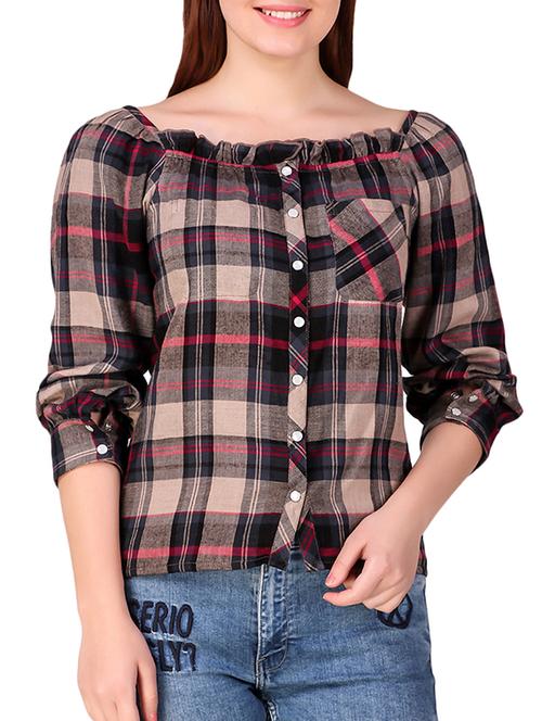 boat neck button up top - 16008162 - Very Small Image - 1