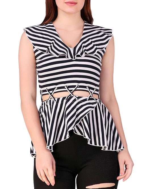 criss cross detail striped top - 16008184 - Very Small Image - 1