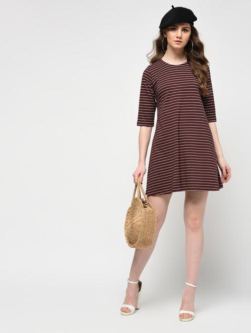 crew neck striped a-line dress - 16008989 - Very Small Image - 1