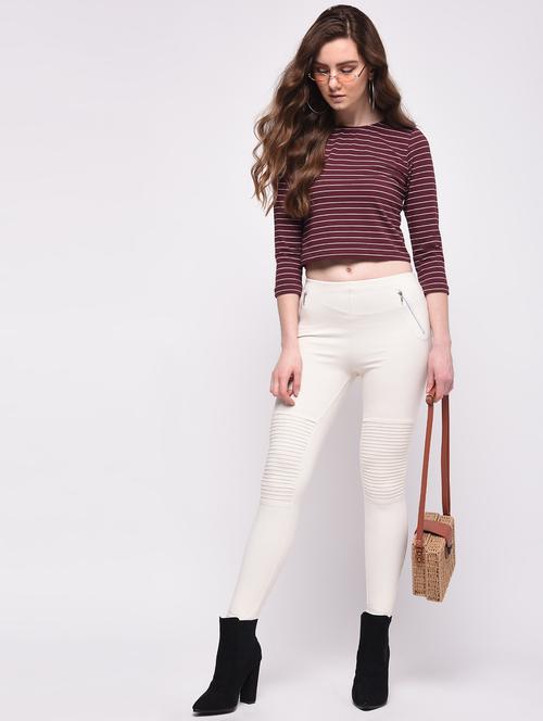 crew neck striped crop top - 16009014 - Very Small Image - 1