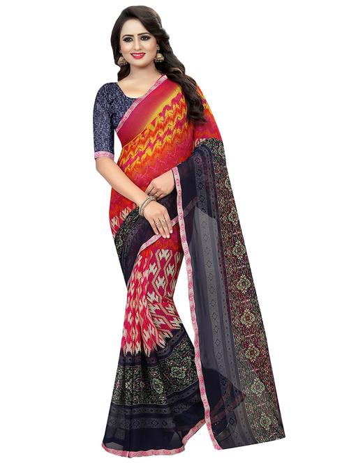 geometrical printed saree with blouse - 16009964 - Very Small Image - 1