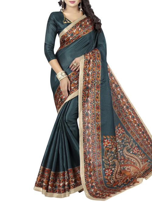 kalamkari border printed saree with blouse - 16010087 - Very Small Image - 1