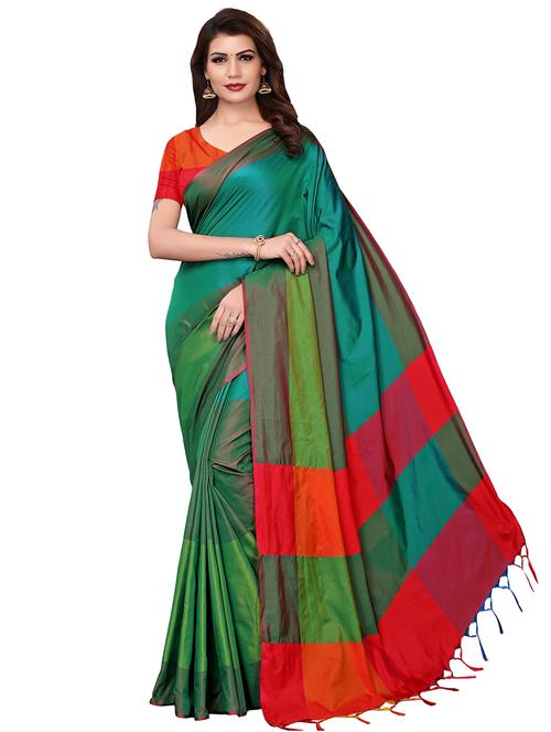 contrast pallu tussar saree with blouse - 16010235 - Very Small Image - 1