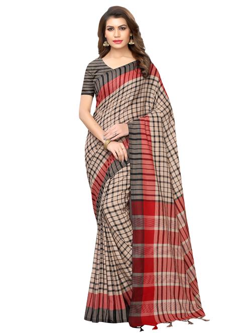 checkered motif woven saree - 16010287 - Very Small Image - 1