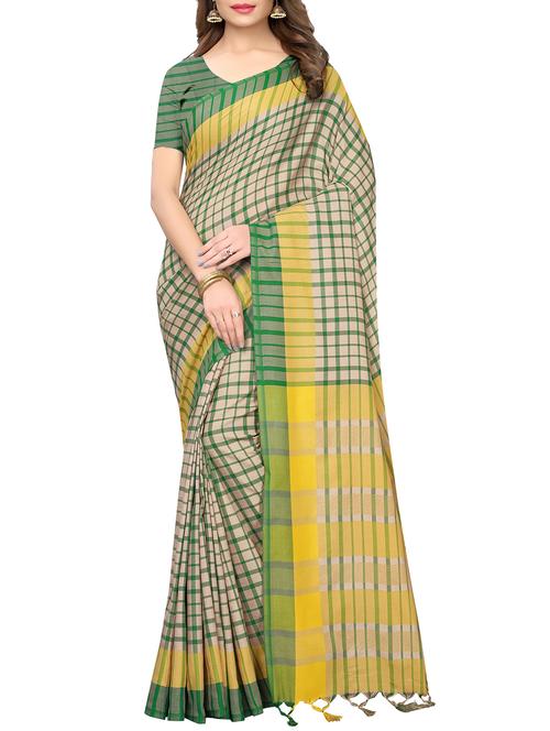 checkered motif green woven saree - 16010289 - Very Small Image - 1