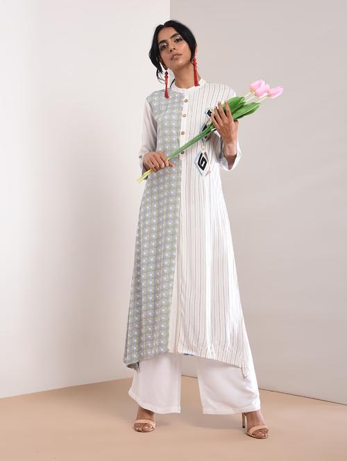 stripes embroidered straight kurta - 16011118 - Very Small Image - 1
