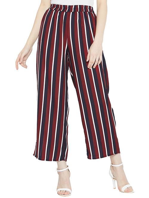 waist elastic striped palazzo - 16011966 - Very Small Image - 1