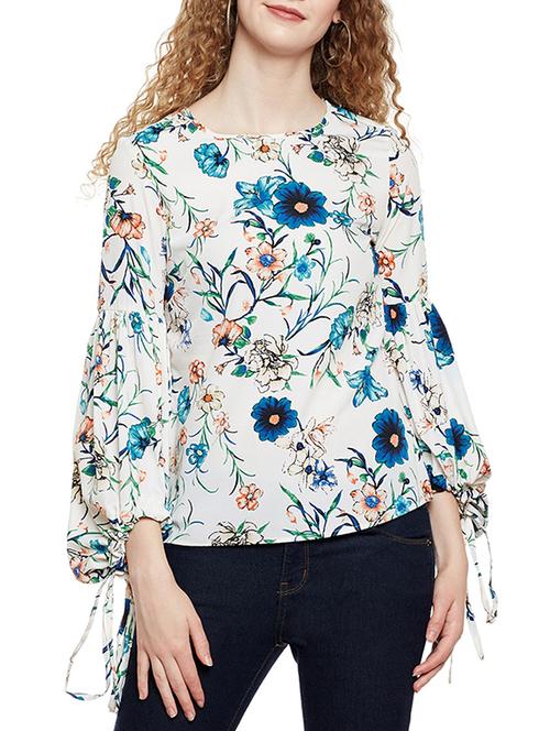 tie up sleeved floral top - 16011998 - Very Small Image - 1